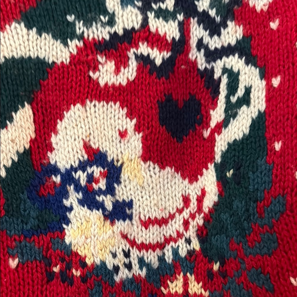 Festive Red, Wool Holiday Sweater with partridge in a pear tree design - Picture 2 of 6